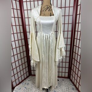 Vintage Lip Service Gothic Renaissance Crushed Velvet Victorian Ivory Maxi Dress